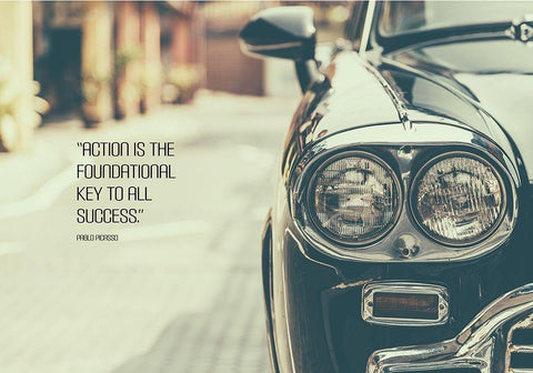 Pablo Picasso Quote: Action Black Ornate Wood Framed Art Print with Double Matting by ArtsyQuotes