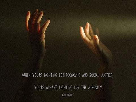 Bob Kerrey Quote: Economic and Social Justice White Modern Wood Framed Art Print with Double Matting by ArtsyQuotes