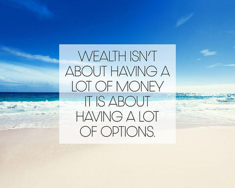 Artsy Quotes Quote: Wealth and Options White Modern Wood Framed Art Print with Double Matting by ArtsyQuotes