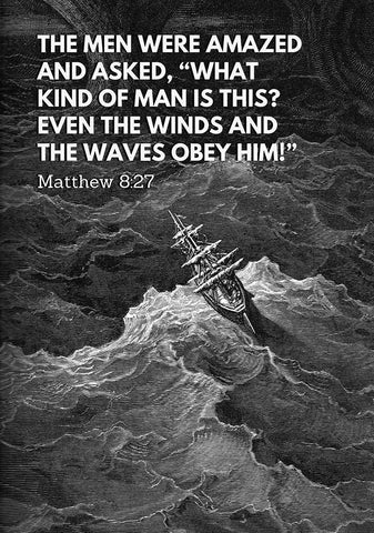 Bible Verse Quote Matthew 8:27, Gustave Dore - Grim Sea Scene White Modern Wood Framed Art Print with Double Matting by ArtsyQuotes
