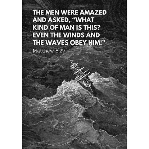 Bible Verse Quote Matthew 8:27, Gustave Dore - Grim Sea Scene White Modern Wood Framed Art Print by ArtsyQuotes