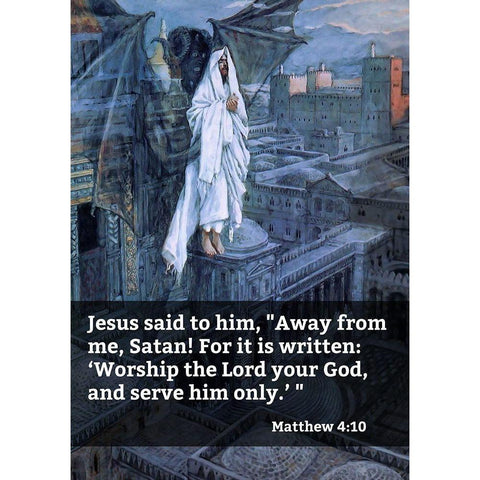 Bible Verse Quote Matthew 4:10, James Tissot - Satan Tried to Tempt Jesus Gold Ornate Wood Framed Art Print with Double Matting by ArtsyQuotes