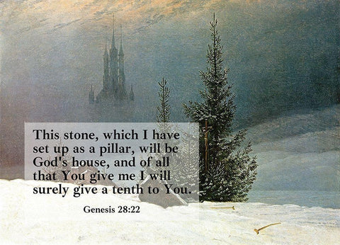 Bible Verse Quote Genesis 28:22, Caspar David Friedrich - winter landscape White Modern Wood Framed Art Print with Double Matting by ArtsyQuotes