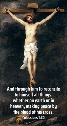 Bible Verse Quote Colossians 1:20, Bartolome Esteban Murillo - Christ on the Cross White Modern Wood Framed Art Print with Double Matting by ArtsyQuotes