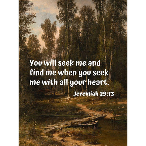 Bible Verse Quote Jeremiah 29:13, Ivan Shishkin - Landscape with Boat Gold Ornate Wood Framed Art Print with Double Matting by ArtsyQuotes
