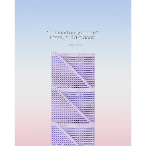 Milton Berle Quote: Opportunity Doesnt Knock White Modern Wood Framed Art Print by ArtsyQuotes