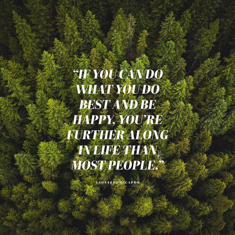 Leonardo Dicapro Quote: Be Happy White Modern Wood Framed Art Print with Double Matting by ArtsyQuotes