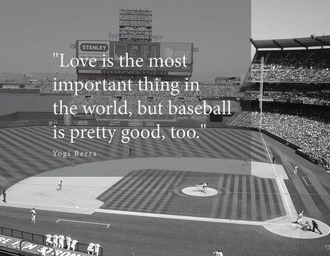 Yogi Berra Quote: Love and Baseball White Modern Wood Framed Art Print with Double Matting by ArtsyQuotes