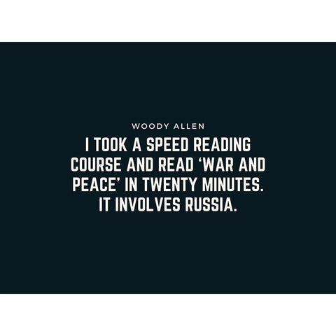 Woody Allen Quote: War and Peace White Modern Wood Framed Art Print by ArtsyQuotes
