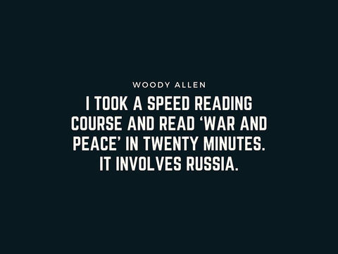 Woody Allen Quote: War and Peace Black Ornate Wood Framed Art Print with Double Matting by ArtsyQuotes