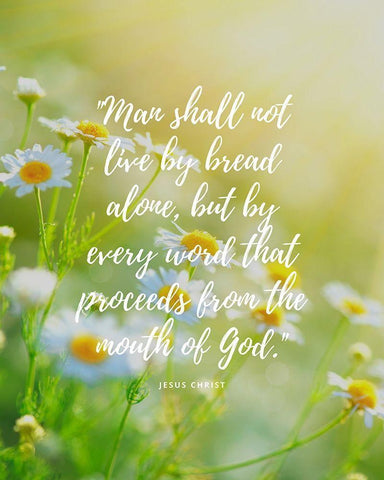 Matthew 4:4 Quote: The Mouth of God Black Ornate Wood Framed Art Print with Double Matting by ArtsyQuotes