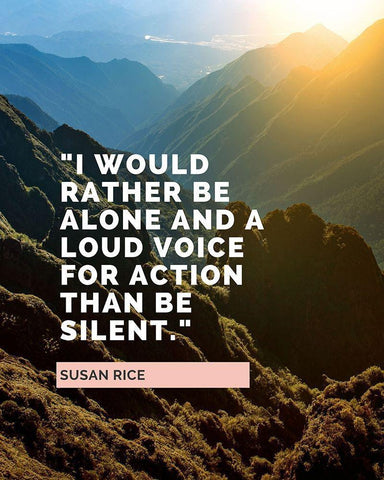 Susan Rice Quote: Loud Voice for Action White Modern Wood Framed Art Print with Double Matting by ArtsyQuotes