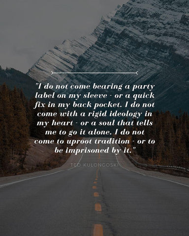 Ted Kulongoski Quote: Party Label White Modern Wood Framed Art Print with Double Matting by ArtsyQuotes