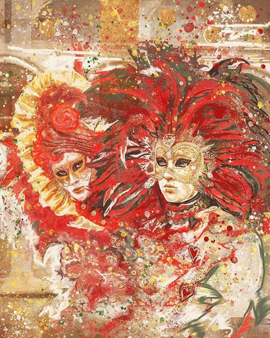 Red Venice Festive Black Ornate Wood Framed Art Print with Double Matting by Wiley, Marta