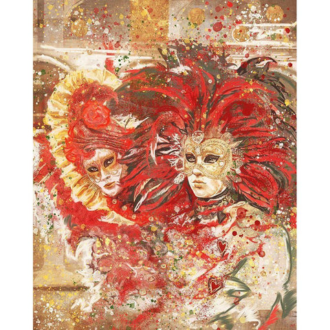 Red Venice Festive Gold Ornate Wood Framed Art Print with Double Matting by Wiley, Marta