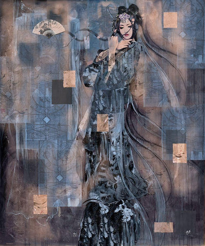 Geisha Tattoo I Black Ornate Wood Framed Art Print with Double Matting by Wiley, Marta