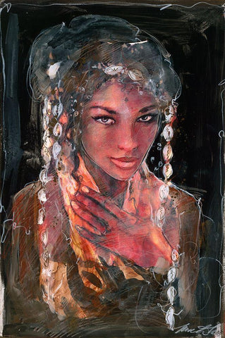 African shells V Black Ornate Wood Framed Art Print with Double Matting by Wiley, Marta