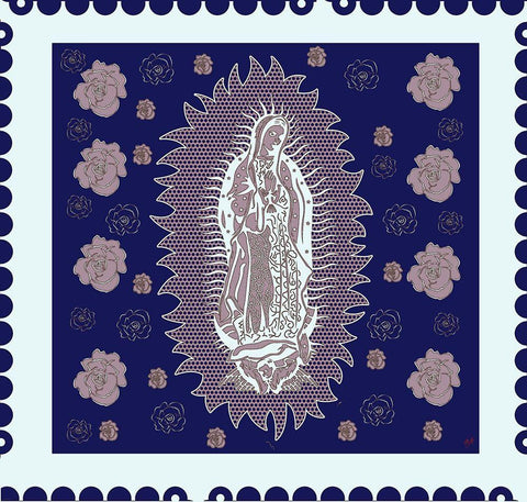 Virgin Mary Blue and White Black Ornate Wood Framed Art Print with Double Matting by Wiley, Marta