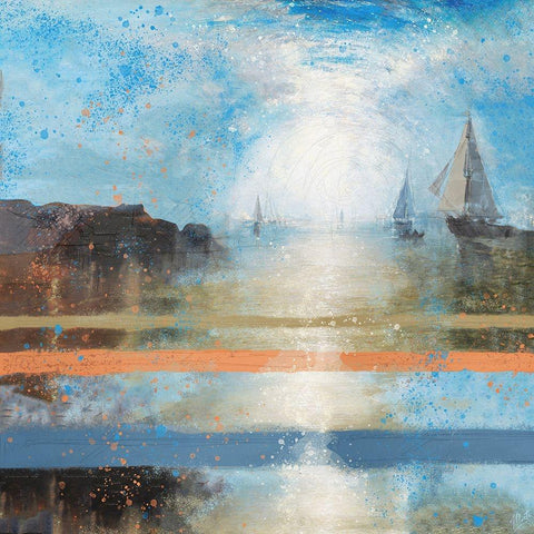 Blue Light Sailing White Modern Wood Framed Art Print by Wiley, Marta