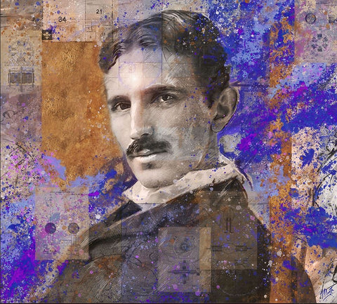 Tesla Blue Black Ornate Wood Framed Art Print with Double Matting by Wiley, Marta