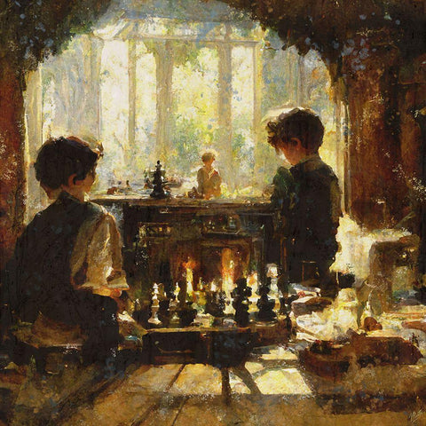 Chess players II White Modern Wood Framed Art Print by Wiley, Marta