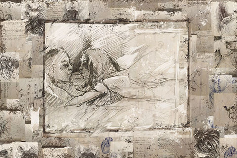 Rebound sketch collage White Modern Wood Framed Art Print with Double Matting by Wiley, Marta