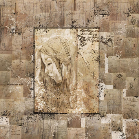 Beauty sketch collage White Modern Wood Framed Art Print with Double Matting by Wiley, Marta