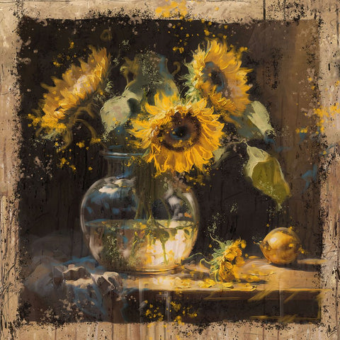 Sunflowers I Black Ornate Wood Framed Art Print with Double Matting by Wiley, Marta