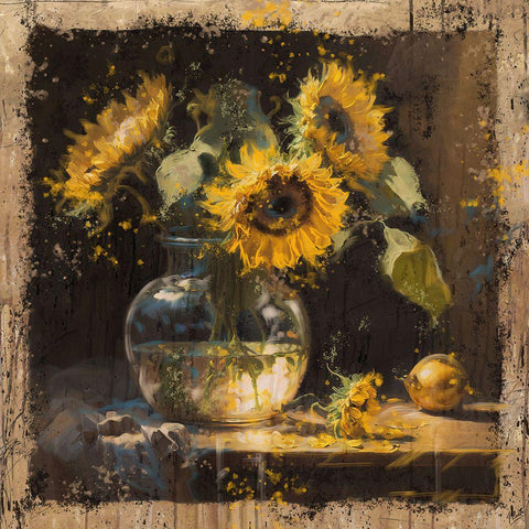 Sunflowers I Gold Ornate Wood Framed Art Print with Double Matting by Wiley, Marta