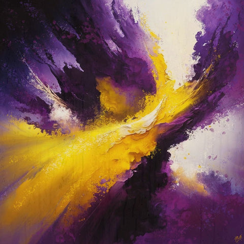 Abstract Yellow Purple Black Modern Wood Framed Art Print by Wiley, Marta
