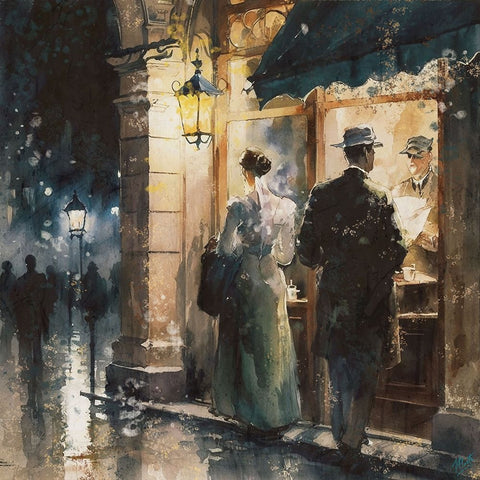 Paris Nights II White Modern Wood Framed Art Print with Double Matting by Wiley, Marta