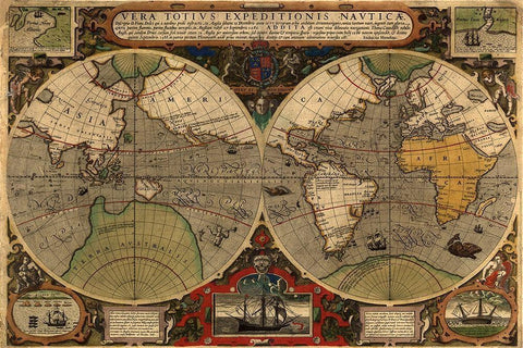 Vera Totius Expeditionis Nautica Black Ornate Wood Framed Art Print with Double Matting by Ortelius, A.