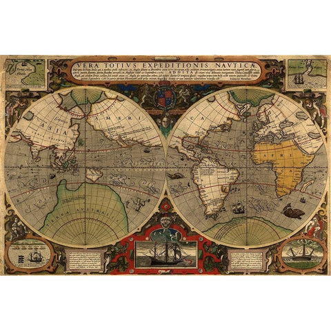 Vera Totius Expeditionis Nautica Black Modern Wood Framed Art Print with Double Matting by Ortelius, A.