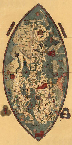 Genoese World Map White Modern Wood Framed Art Print with Double Matting by del Pozzo Toscanelli, Paolo