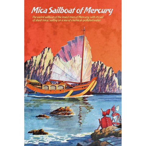 Mica Sailboat of Mercury Black Modern Wood Framed Art Print by Retrosci-fi