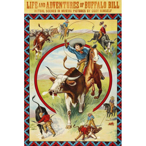 Vintage Westerns: Life and Adventures of Buffalo Bill White Modern Wood Framed Art Print by Unknown