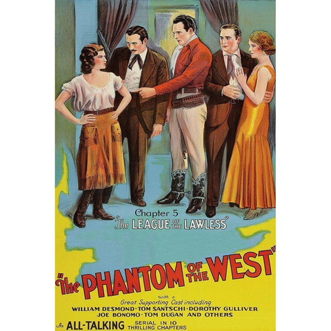 Vintage Westerns: Phantom of the West - League of the Lawless White Modern Wood Framed Art Print by Unknown