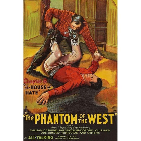 Vintage Westerns: Phantom of the West - House of hate White Modern Wood Framed Art Print by Unknown