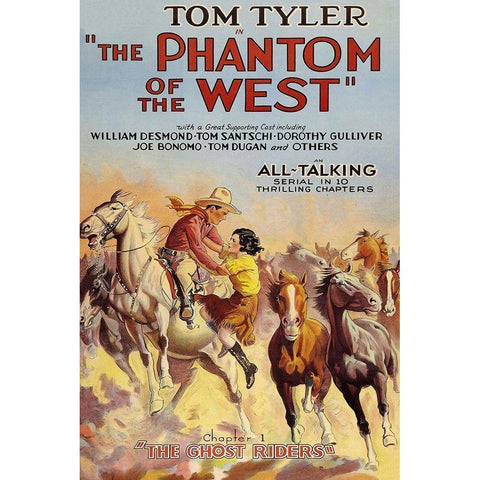 Vintage Westerns: Phantom of the West - Ghost Riders White Modern Wood Framed Art Print by Unknown