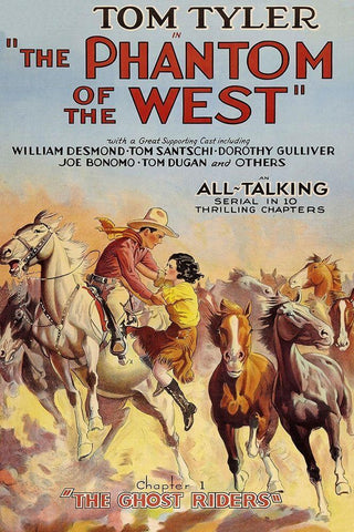 Vintage Westerns: Phantom of the West - Ghost Riders White Modern Wood Framed Art Print with Double Matting by Unknown