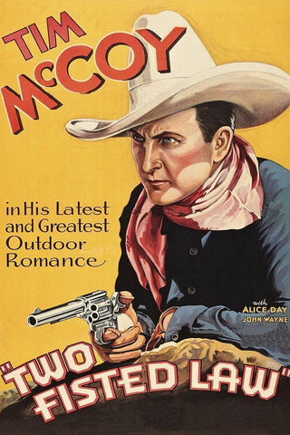 Vintage Westerns: Two Fisted Law White Modern Wood Framed Art Print with Double Matting by Unknown