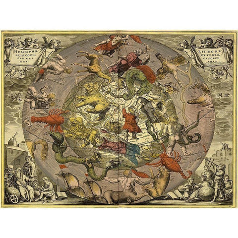 Maps of the Heavens: Hemisphaeriibore Alis Coelietterrae Black Modern Wood Framed Art Print with Double Matting by Cellarius, Andreas