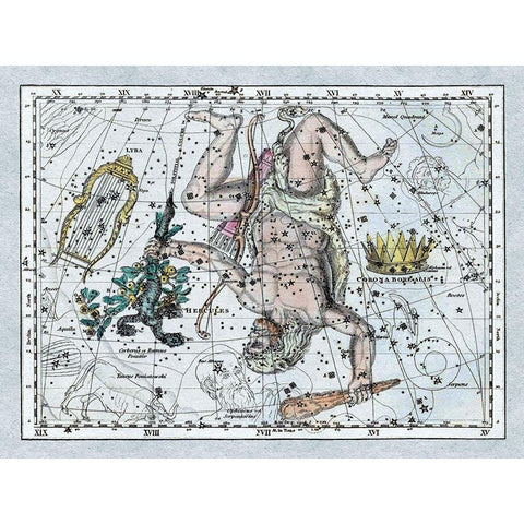 Maps of the Heavens: Hercules, the Lyre and Corona Borealis Gold Ornate Wood Framed Art Print with Double Matting by Jamieson, Alexander