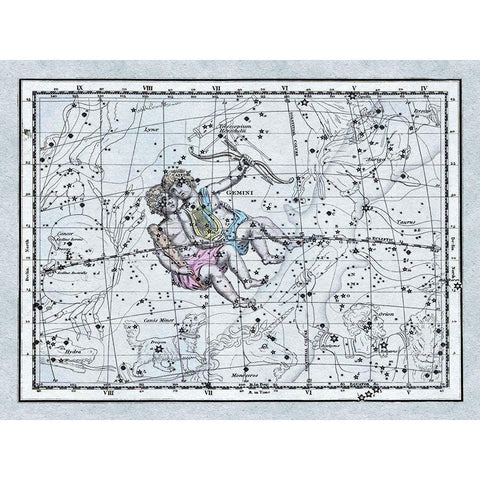 Maps of the Heavens: Gemini - the Twins - Castor and Pollux Gold Ornate Wood Framed Art Print with Double Matting by Jamieson, Alexander