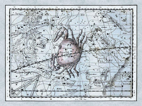 Maps of the Heavens: Cancer - the Crab Black Ornate Wood Framed Art Print with Double Matting by Jamieson, Alexander