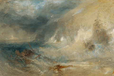 Long Ships Lighthouse, Lands End White Modern Wood Framed Art Print with Double Matting by Turner, Joseph Mallord William