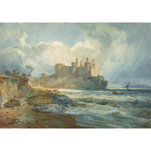 Conway Castle, North Wales Gold Ornate Wood Framed Art Print with Double Matting by Turner, Joseph Mallord William