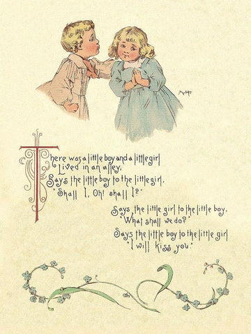 Nursery Rhymes: There Was a Little Boy and a Little Girl White Modern Wood Framed Art Print with Double Matting by Humphrey, Maud
