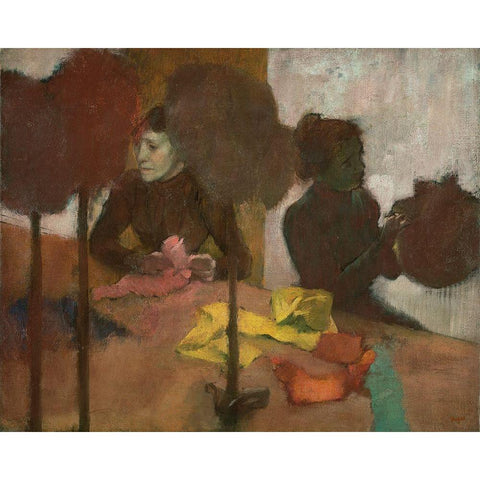 The Milliners Black Modern Wood Framed Art Print with Double Matting by Degas, Edgar