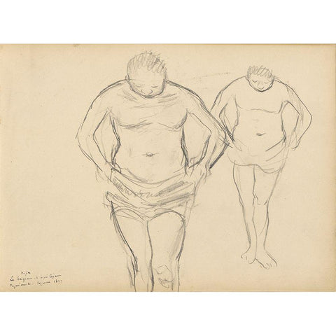 Copies of Cezannes Bathers White Modern Wood Framed Art Print by Degas, Edgar